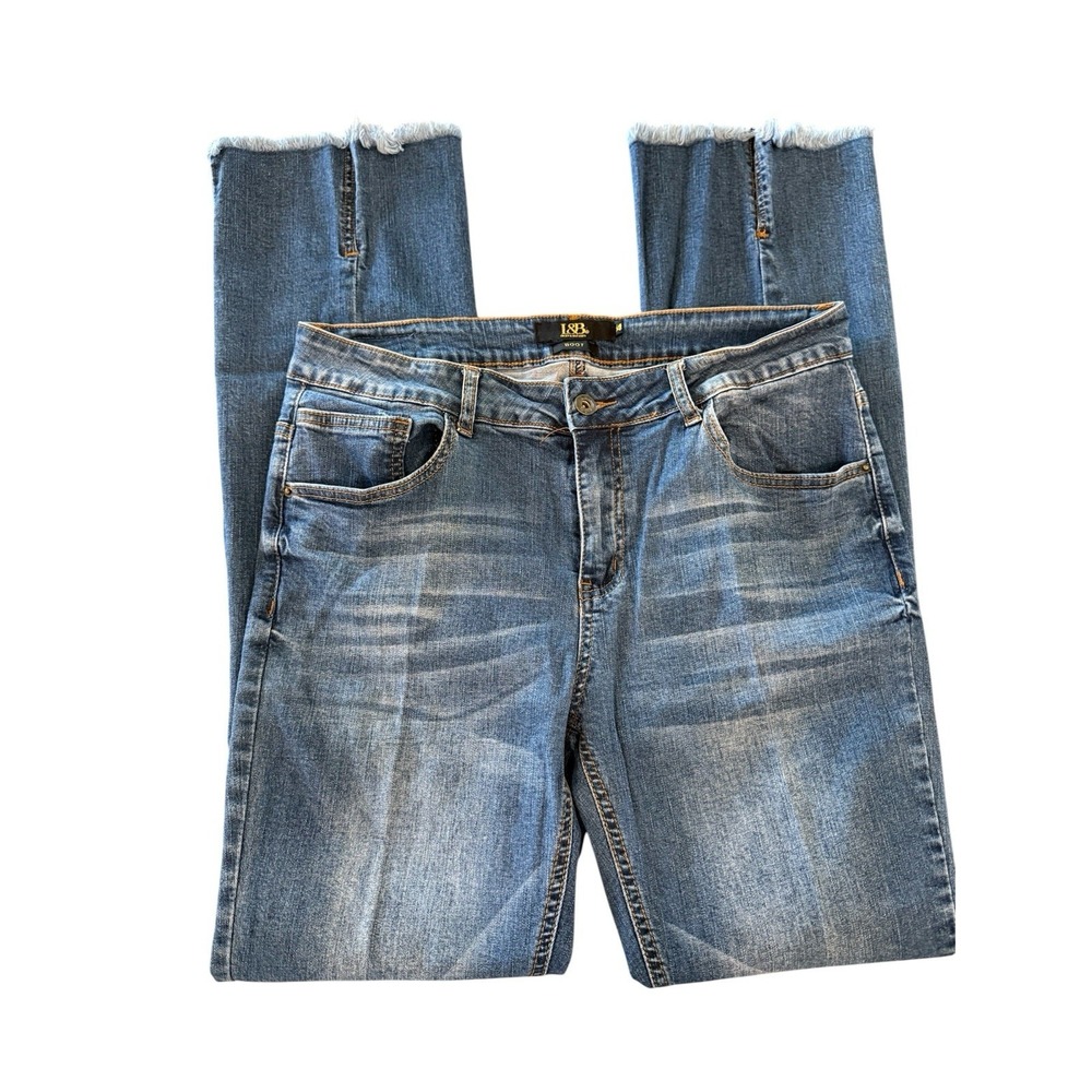 Lucky and Blessed Boot Cut Jeans, Size 14, Whiskers, Back Leg Seam, Frayed Hem